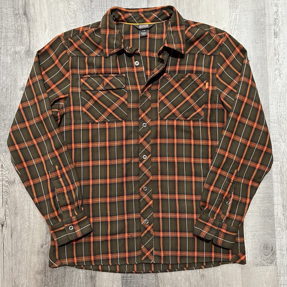 Outdoor Research Orange Plaid Woven Cotton Outdoor Hike Flannel Button Shirt